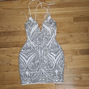 Windsor Silver Sequin Backless Dress